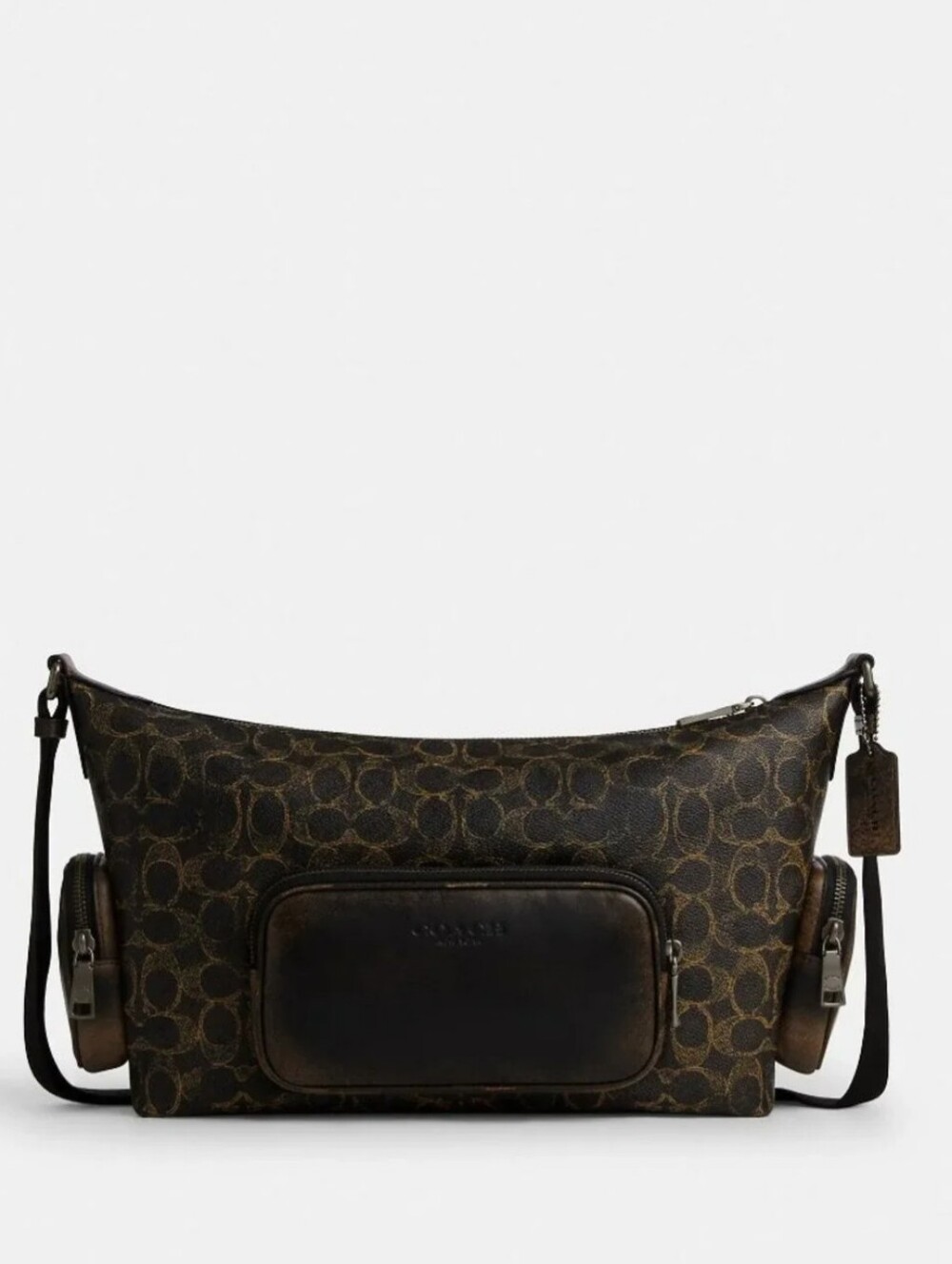 Coach Loved Leather And Canvas Finn Signature Crossbody Bag Large Dark Brown